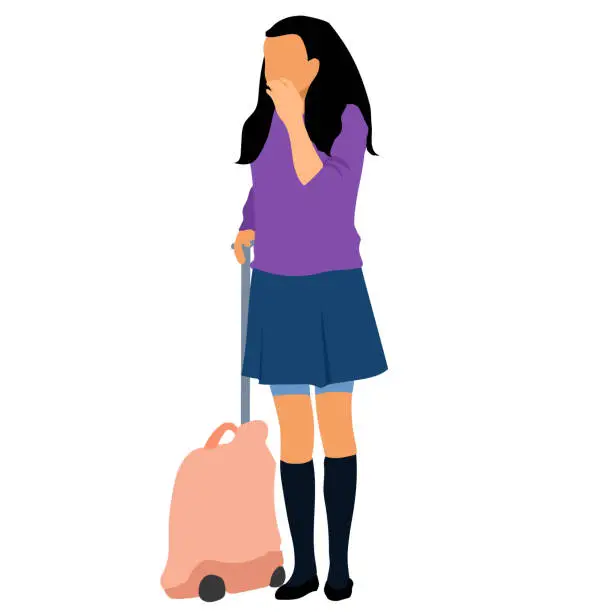 Vector illustration of School Girl Uniform And Backpack Purple
