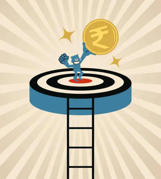 Vector illustration of A businessman climbing the Ladder of Success and achieving his financial goals