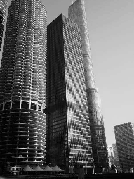 skycrapters de chicago em preto e branco - chicago black and white contemporary tower - fotografias e filmes do acervo