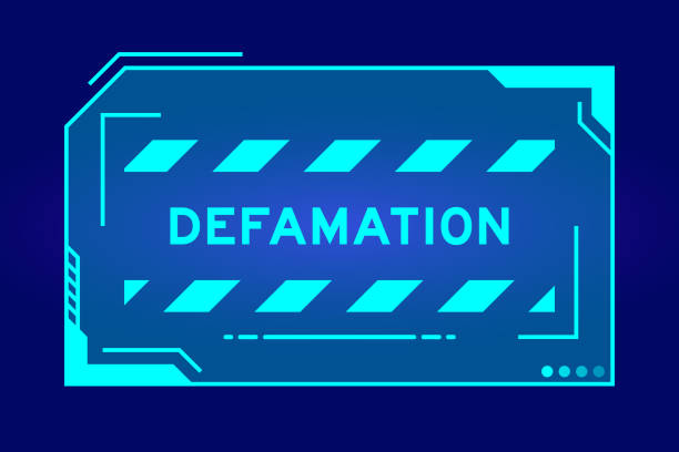 Futuristic hud banner that have word defamation on user interface screen on blue background Futuristic hud banner that have word defamation on user interface screen on blue background denigrate stock illustrations