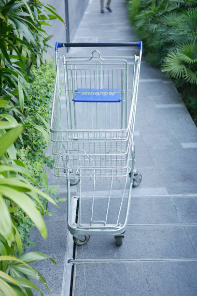 istock empty shopping trolley left outside of a market 1442380863