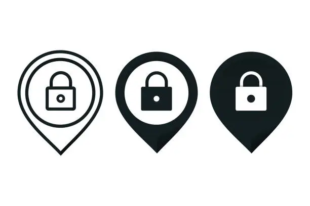 Vector illustration of Map pin with padlock icon