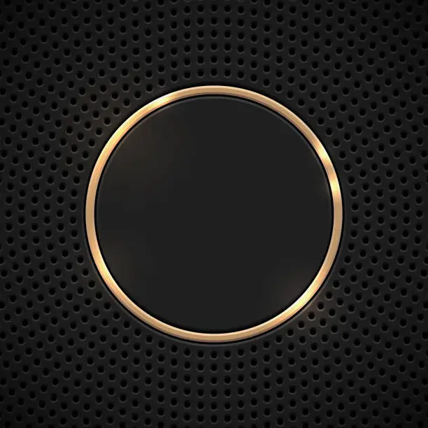 Vector illustration of Black Perforated Background with Gold Ring
