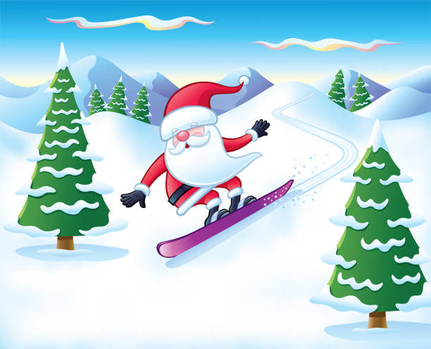 istock Santa Carving Up The Slopes On A Snowbaord 1442389249