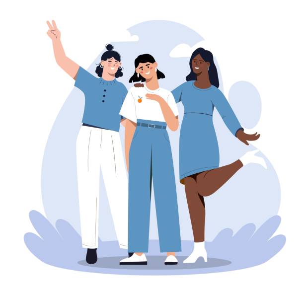 ilustrações, clipart, desenhos animados e ícones de conceito de amizade feminina - friendship people silhouette youth culture