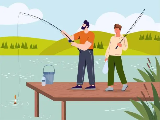 Vector illustration of Men at fishing