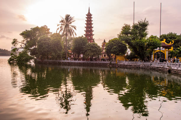Picture of the Vietnam capital, Hanoi. Tran Quoc Pagoda at sunset