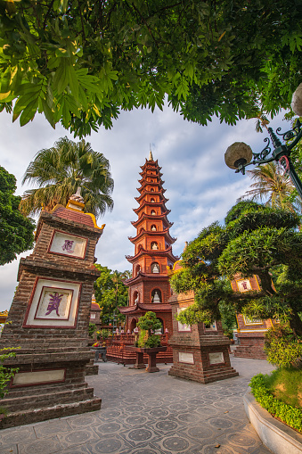 Picture of the Vietnam capital, Hanoi. Tran Quoc Pagoda at sunset