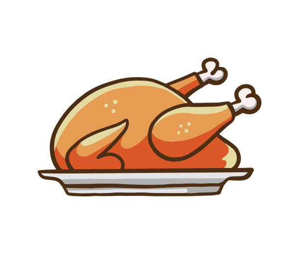 ilustrações de stock, clip art, desenhos animados e ícones de roasted turkey design. thanksgiving food symbol. cartoon style vector. - barbecue chicken illustrations