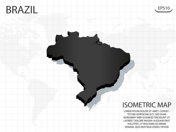 ilustraciones, imágenes clip art, dibujos animados e iconos de stock de mapa 3d negro de brasil en el fondo del mapa del mundo. vector concepto isométrico moderno felicitación tarjeta de felicitación ilustración eps 10. - objects with clipping paths continent 3d render map