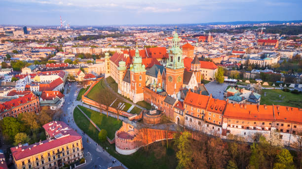 Krakow, Poland - Downtown aerial view of old  Cracovia. stock photo