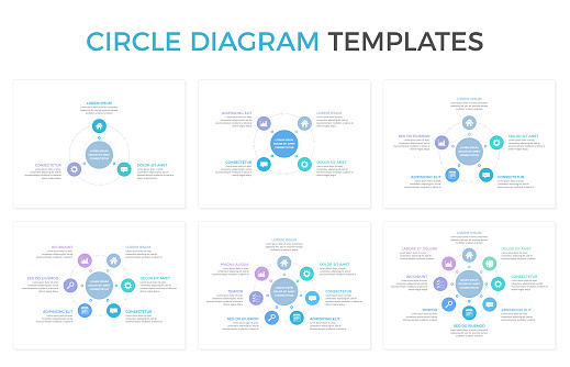 Circle diagram templates set - 3, 4, 5, 6, 7 and 8 elements, circle infographics, vector eps10 illustration