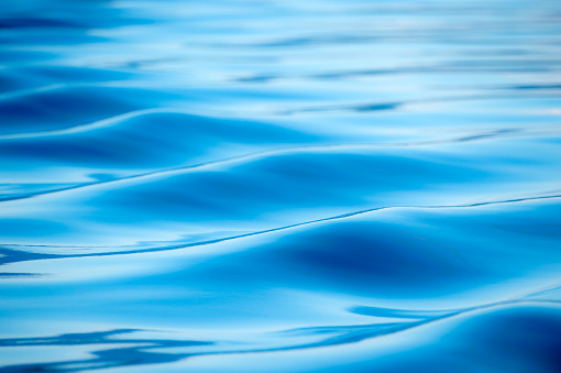 A close-up shot of the blue moving rolling sea waves in motion
