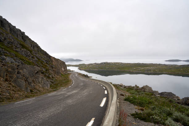 istock Empty road in Nordkapp, Norway under a cloudy sky 1442408802