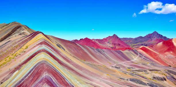 Colorful scenery in Peru Vinicunca Mountain also known as Rainbow mountain in the Cusco region, Peru