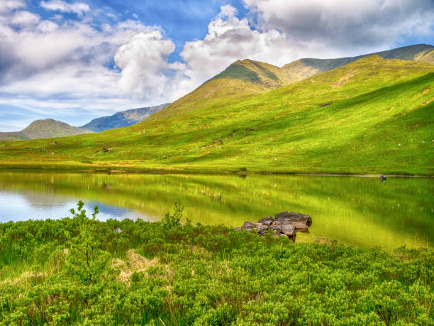 istock Green hilly landscape reflecting on the water surface, Connemara Loop, Ireland 1442411141