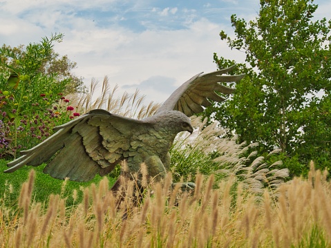 An eagle statue at Overland Park Arboretum and Botanical Gardens