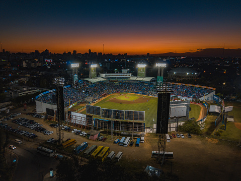 Santo Domingo, Dominican Republic – December 02, 2018: A landscape of the Quisqueya Baseball Stadium during the sunset in Santo Domingo, Dominican Republic