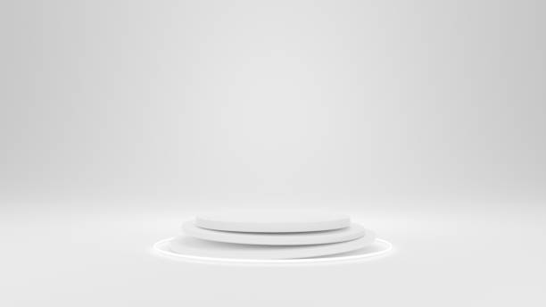 istock 3d geometric shape form rendering in minimal scene podium showcase, shop front, display mockup case and stage for cosmetic premium product presentation placement with empty blank space. 1442413595