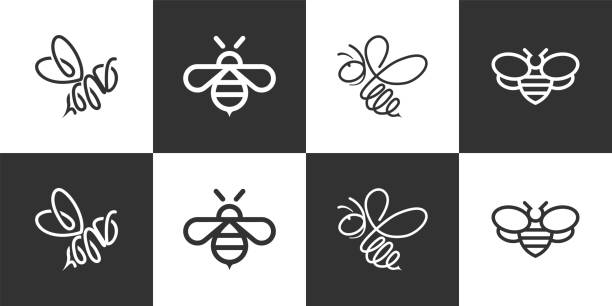 stockillustraties, clipart, cartoons en iconen met set of honey bee logo icon line style vector. - bee