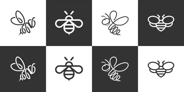 Vector illustration of Set of honey bee logo icon line style vector.