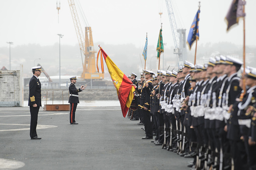 la coruna, Spain – March 29, 2016: The ceremony of Felipe IV king of Spain in tribute to the military veterans