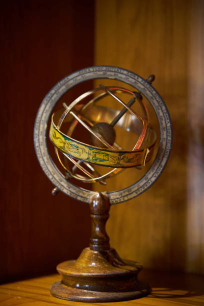 istock Antique world globe with a brown metal base for office decoration 1442418322