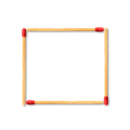 Overhead shot of match stick frame on white background.