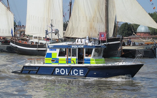 London, United Kingdom – June 18, 2020: A London police boat on the river Thames, UK