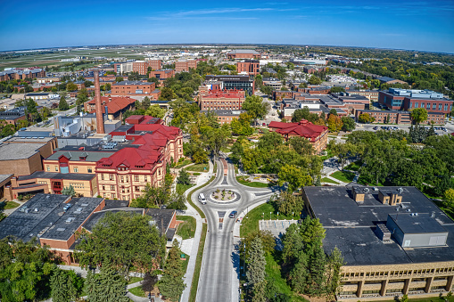 An aerial view of a large public university in Fargo, North Dakota