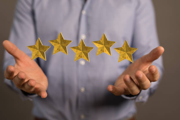istock 3D rendering of excellent service and best customer experience or good client with floating stars 1442424820