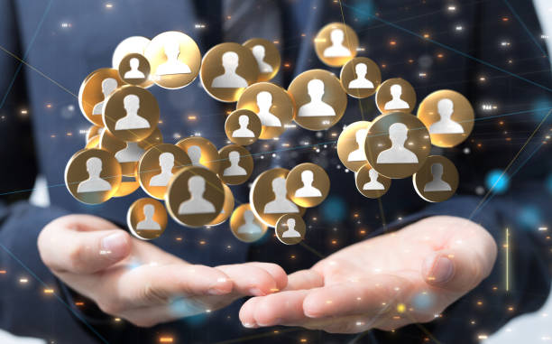 istock 3D rendering of digital human icons with hand pointing at it from the background 1442424903
