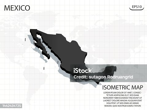 istock 3D Map black of Mexico on world map background .Vector modern isometric concept greeting Card illustration eps 10. 1442434725
