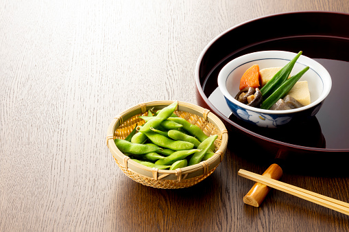 Japanese food image of broad beans and simmered dish