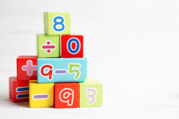 istock Number wood block cubes for learning Mathematic, education math concept. 1442435826