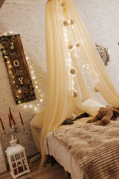 istock Christmas decorated bedroom without people 1442436009