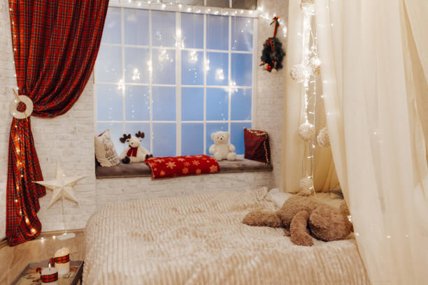 istock Christmas decorated bedroom without people 1442436287