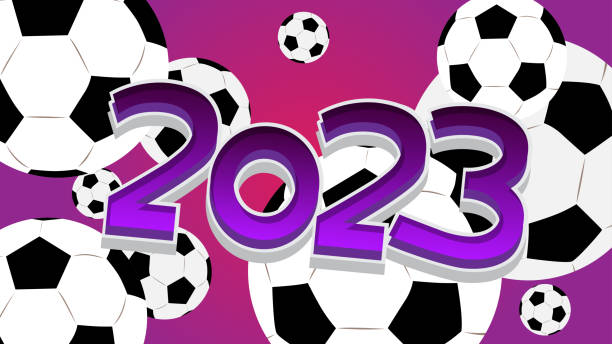 ilustrações de stock, clip art, desenhos animados e ícones de football ball with number 2023. cartoon sport poster. - new years party time