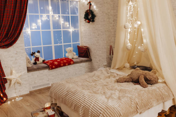istock Christmas decorated bedroom without people 1442436342