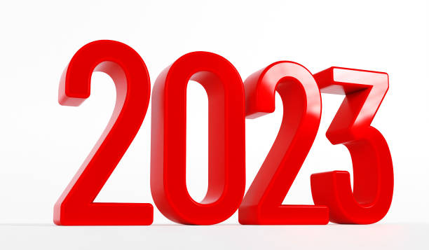 istock Happy new year 2023 text. Red text of 2023 on white background. 3d rendering. 1442438947