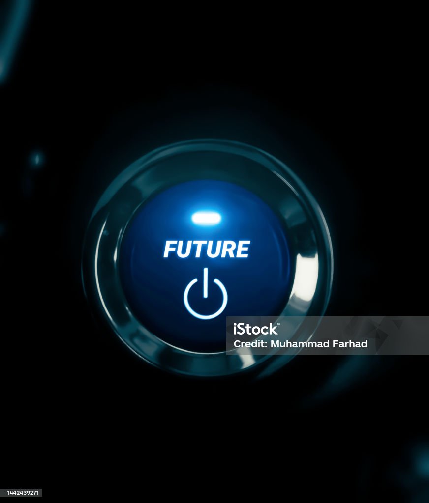 Future Button With Glowing Blue Light Background Push Button To The ...