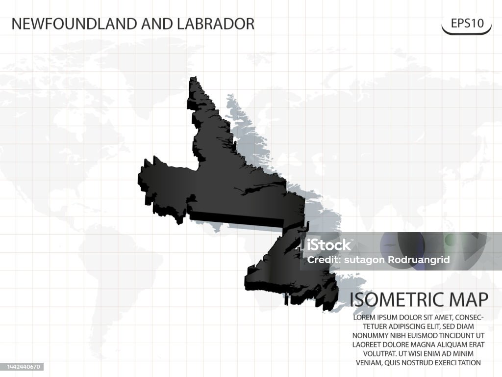 Newfoundland Abstract Map 3d Map Black Of Newfoundland And Labrador On World Map Background ...
