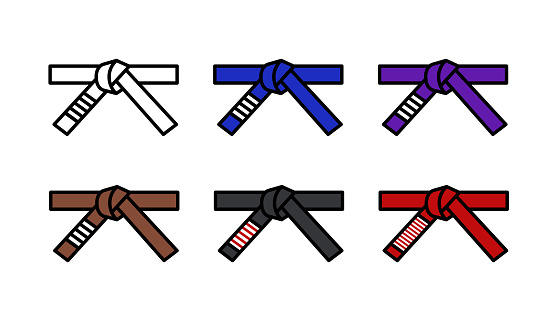 Brazilian jiu jitsu belts icon vector set. BJJ illustration.