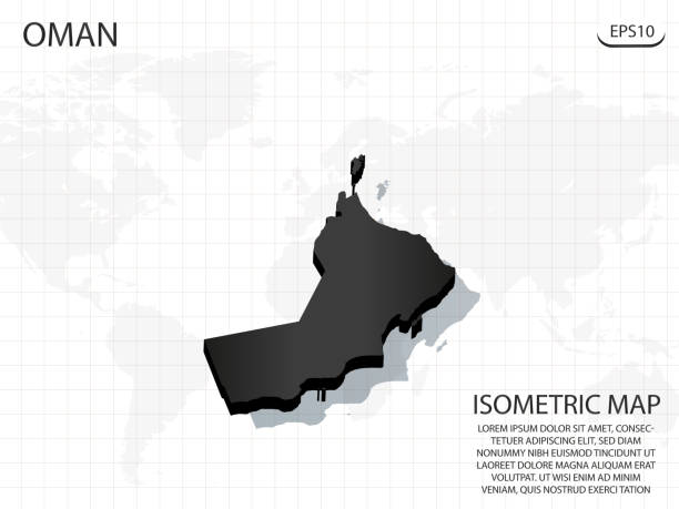 mapa 3d czarna omanu na tle mapy świata. wektorowa nowoczesna koncepcja izometryczna powitanie ilustracja karty eps 10. - oman stock illustrations