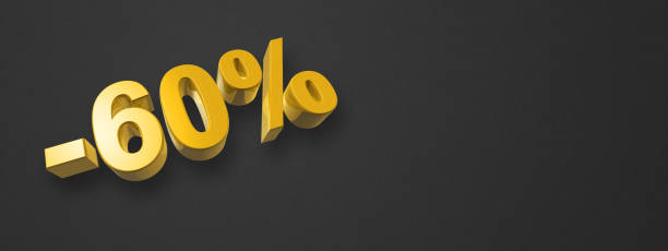 istock 60% off discount offer. 3D illustration isolated on black. Horizontal banner 1442442003