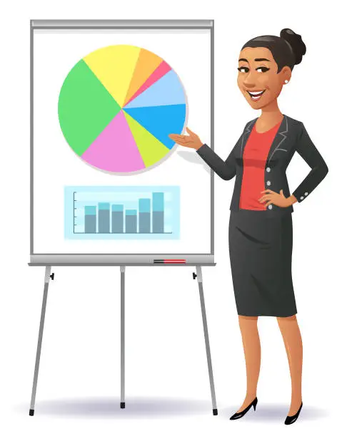 Vector illustration of Businesswoman Pointing At Flipchart