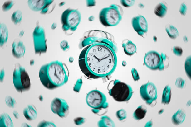 istock full frame shot of floating alarm clocks 1442442848