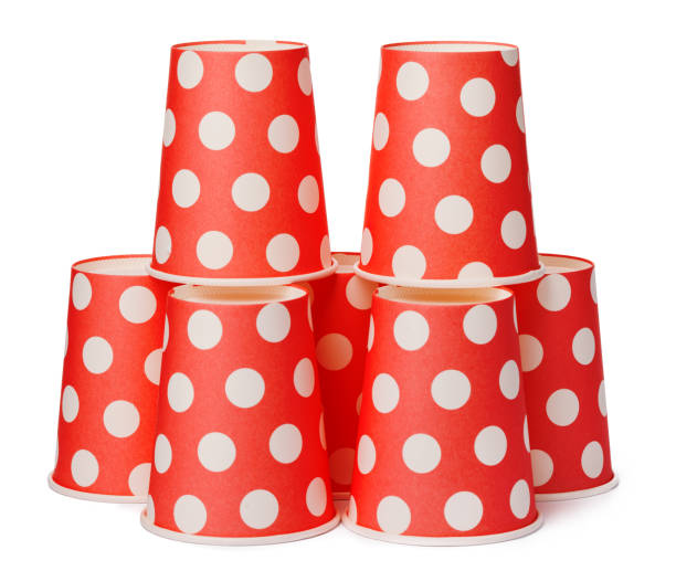 istock Group of cardboard disposable red dotted cups isolated 1442443794