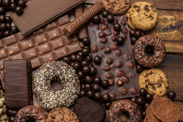 istock Dark and milk chocolate products and biscuits 1442445571
