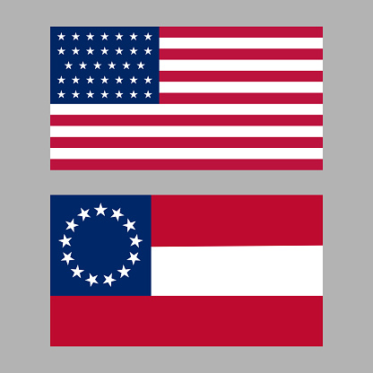 United States of America civil war Union (North) and Confederacy (South) flags vector set